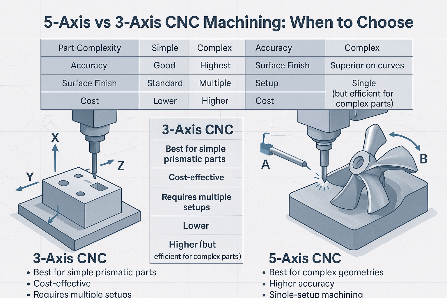5- Usinagem CNC de eixo vs 3 eixos